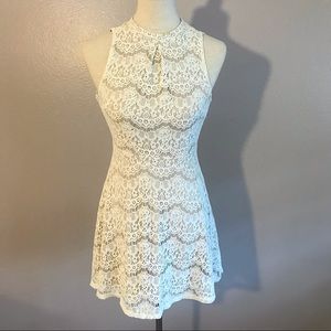 Ivory Lace Flare Dress with Taupe Lining